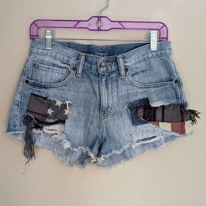 Ralph Lauren Denim & Supply Embroidered Patchwork Distressed Denim Short, 27